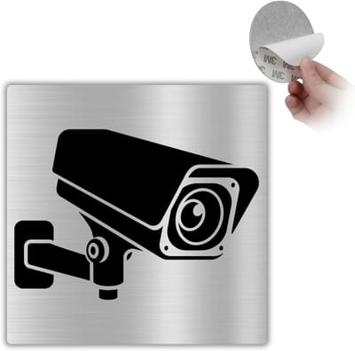 Bewakingsbord - Camera bord - Veiligheid thuis - Aluminium materiaal - 10x10 cm - Zwart