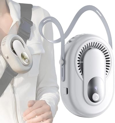 Portable Neck Fan, 5-Speed Small Waist Clip Fans, 5.2cm/2.05 Inches Led Display, Travel Rechargeable Cooling Tool for Girls, Boys, Rechargeable Fan