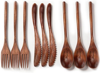 Set van 9 Stukken Houten Saladeservers voor Japans Eten - Duurzaam, Handgemaakt, Keukenaccessoires