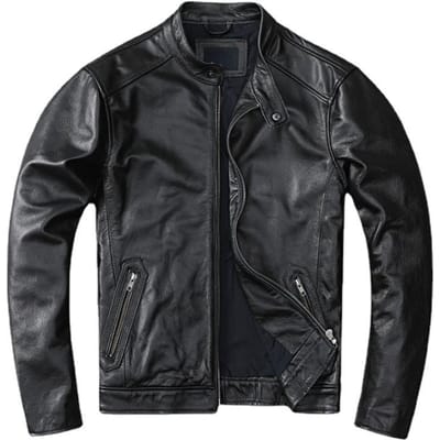 Lente natuurlijke lederen voor man motorfiets slanke mannelijke jas heren schapenvacht biker mode kleding M