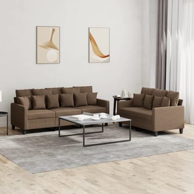 vidaXL - 2-delige - Loungeset - met - kussens - stof - bruin