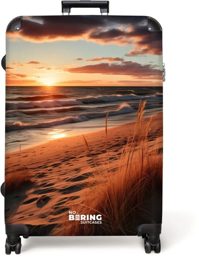 NoBoringSuitcases.com® - Koffer groot - Reiskoffer lichtgewicht - Zee bij zonsondergang - Rolkoffer met 4 wielen - Grote trolley XL - 98 liter bagage
