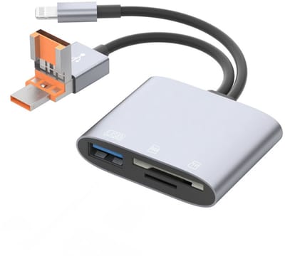 3 IN 1 - USB-C + USB + 8-Pin naar USB + SD + Micro-SD (tf) kaartlezer adapter kabel geschikt voor iPhone en laptop - multifunctioneel - grijs