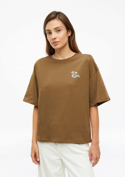 Vrouwen T-shirt van zacht katoen met ronde hals en print s.Oliver