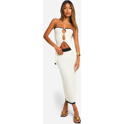 boohoo Dames Contrastbinding Towelling Bandeau Top en Rok Gebreide Set | Ivoor | Maat: Medium