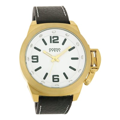 OOZOO Timepieces - Goudkleurige horloge met bruine leren band - OS134
