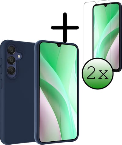 Hoesje Met 2x Screenprotector - Geschikt voor Samsung Galaxy A15 - Sterk & Shockproof - Back Cover - Siliconen Case - Telefoon Hoes - Donkerblauw