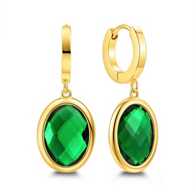 CO88 Collection - 8CE-70629 - Dames Oorbellen Groen Glassteen - Stainless Steel - Cadeau