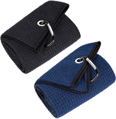 Golfhanddoek | Premium microvezelstof | Wafelpatroon | Stevige klittenbandsluiting | Unisex golfhanddoek | 15,7 x 23,6 inch (zwart + marineblauw)