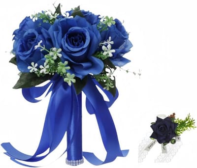 Bruidsboeket met Rozen en Polsbloem - Kunstbloemen Zijde voor Bruiloft, Valentijnsdag & Feest
