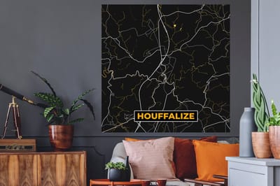 Muurstickers - Sticker Folie - Houffalize - Plattegrond - Kaart - Gold - Stadskaart - 120x120 cm - Plakfolie - Muurstickers Kinderkamer - Zelfklevend Behang XXL - Zelfklevend behangpapier - Stickerfolie