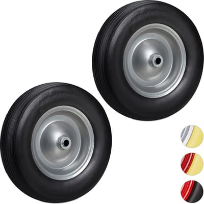 kruiwagenwiel 4.80 4.00-8 - set van 2 - massief rubber - 39 cm - tot 100 kg - anti lek - zwart-grijs
