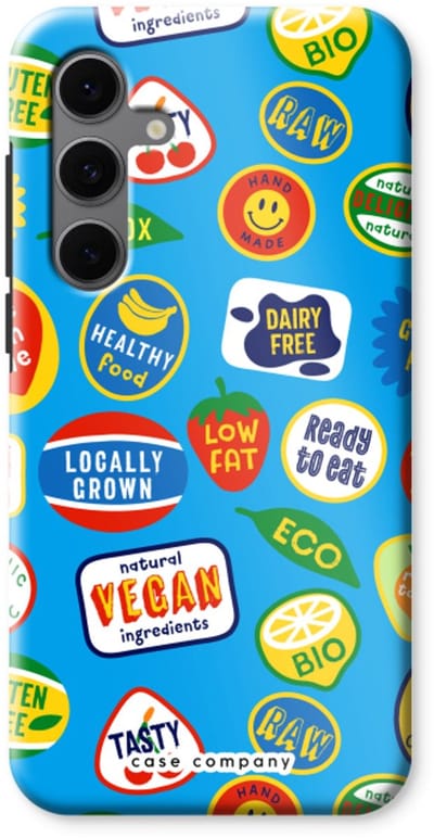 Case Company® - Hoesje geschikt voor Samsung Galaxy S24 FE hoesje - Fruitsticker - Tough Case - Maximale Bescherming alle Kanten en Schermrand