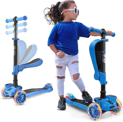 Driehoek Scootmobiel voor Kinderen - Vouwbare Scooter met Verstelbare Hoogte, LED Wielen en Antislip Voetplaat