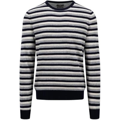 Fynch-Hatton Trui O-Neck Merino Cashmere Fine Stripe Navy / male