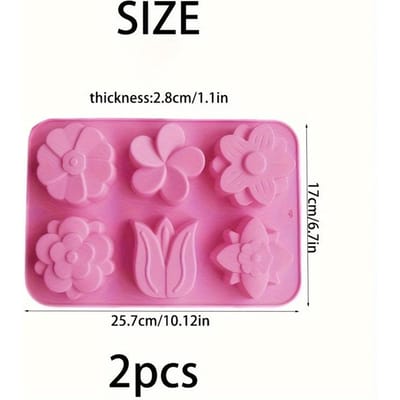 2 Stuks 6 Holtes Zeep Siliconen Vormen Tulpen Verschillende Bloemvormen Siliconen Vormen voor Zeep Badbom Bommen Chocolade Snoep Taart Bakvormen 2pcs pink
