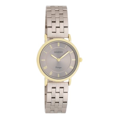 OOZOO Vintage series - Taupe horloge met taupe roestvrijstalen armband - C20375