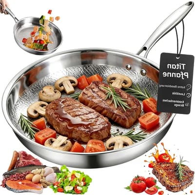 Titanium Koekenpan - Visgraat Pan - Gezond Koken - Natuurlijk Anti-aanbak - 32 cm - Zilverkleurig