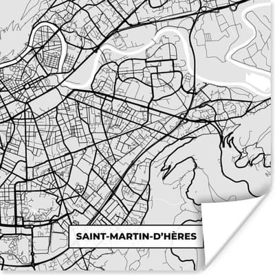 Poster Frankrijk - Plattegrond - Kaart - Saint-Martin-d'Hères - Stadskaart - 100x100 cm XXL