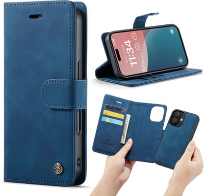 Casemania Hoesje Geschikt voor Apple iPhone 16 - Navy Blue - 2 in 1 Magnetic Book Case