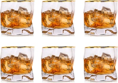 Set van 6 Onregelmatige Whisky Glazen - Perfecte Cadeaus voor Mannen, Tumbler Glazen voor Whisky, Rum en Bourbon voor Verjaardag, Vaderdag en Pensioen