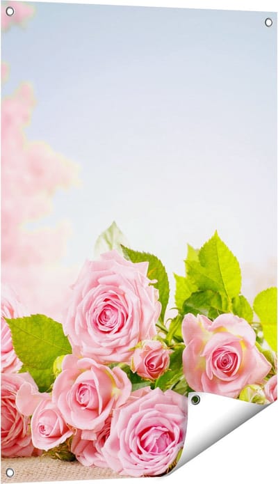 Gards Tuinposter Boeket Roze Rozen Bloemen - 60x90 cm - Tuindoek - Tuindecoratie - Wanddecoratie buiten - Tuinschilderij