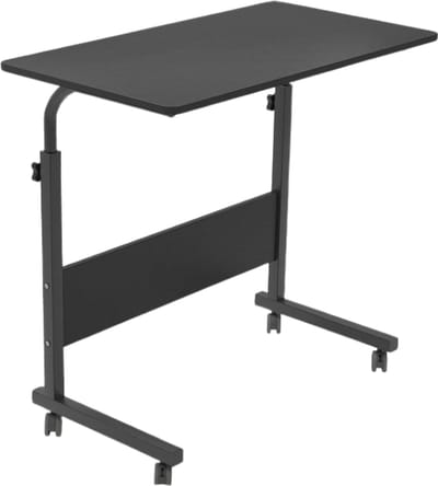 Laptoptafel op Wieltjes - Zwart - 80 cm x 40 cm - In Hoogte Verstelbaar - Bedtafeltje met Wielen - Ontbijttafel