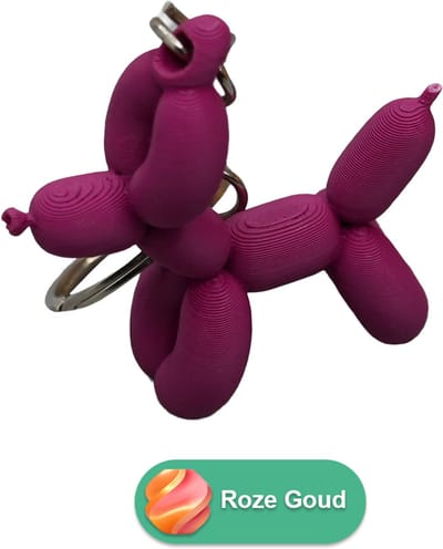 Ballon hond sleutelhanger - Roze / Goud - 3d geprint - Cadeau dierenliefhebber – Sleutelhanger dier – 4cm