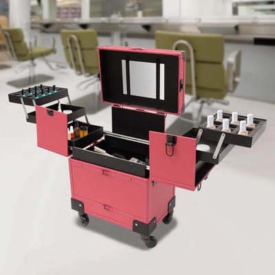 Cosmetica Koffer - Make-up Trolley - Professioneel Gebruik - Met Spiegel - 101 cm Hoog - Roze