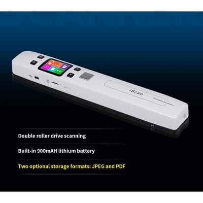 Le scanner portable iScan 1050DPI prend en charge la carte TF Max. Reçus de numérisation couleur PDF Photo JPEG 32 Go blanc