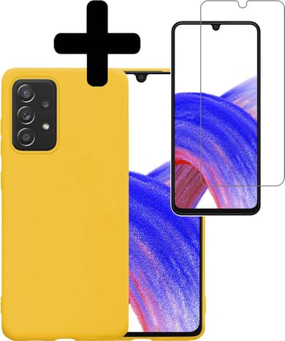 Hoesje - Met Screenprotector - Geschikt voor Samsung Galaxy A33 - Sterk & Shockproof - Back Cover - Siliconen Case - Telefoon Hoes - Telefoonhoesjes - Geel