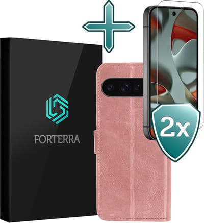 Hoesje Met 2x Screenprotector - Geschikt voor Google Pixel 10 Pro - Luxe Pasjeshouder - Flip Case - Bookcase Portemonee - Kunstleer Book Case - Flipcase Hoes - Book Cover - Walletcase - Portemonneehoes - Rosé goud