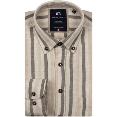 Giordano Overhemd Brando Soft Mélange Flanel Stripe Herringbone Donker Bruin / male