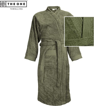 The One Towelling Badjas - L/XL - Zachte kamerjas - Vocht absorberend - 100% Gekamd badstofkatoen - Olijfgroen