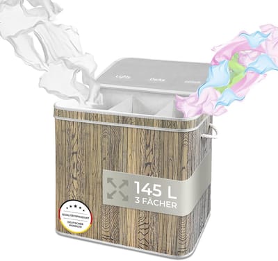 Wasbox van Bamboe - Duurzame Wasorteerder met Deksel voor Badkamer - 3 Vakken, Natuurlijke Look - 145L