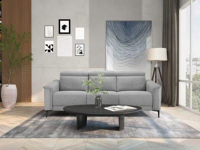 Lund - Sofa 3 zits met 2 elektrische fauteuils in lichtgrijze stof (97 x 222 x 100 cm)