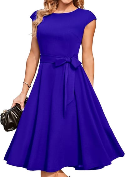 Elegante A-lijn Cocktailjurk Dames met Ronde Hals en Korte Mouwen