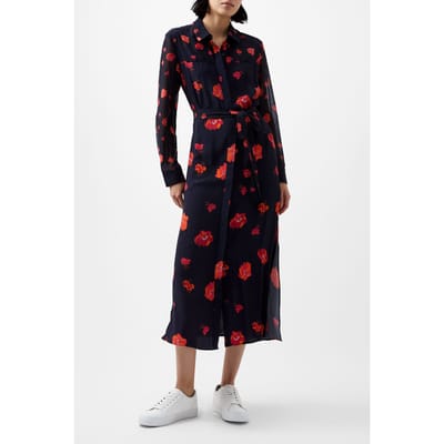 French Connection Ella Rose Ls Shirt Dress Marine Multi Size: 6 | Shirt Dresses Outlet | Dames | Blauw