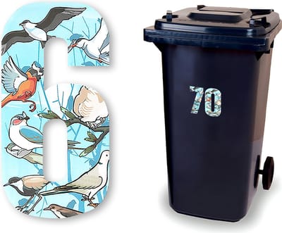 Huisnummer kliko sticker - Nummer 6 - Vogels - container sticker - afvalbak nummer - vuilnisbak - brievenbus - CoverArt