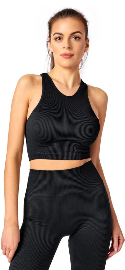 Bellivalini Sport Tops – Dames – Crop – Top – Geribd – Shirt – Gym – Yoga – Zwart – S/M - BLV-RIB-TOP