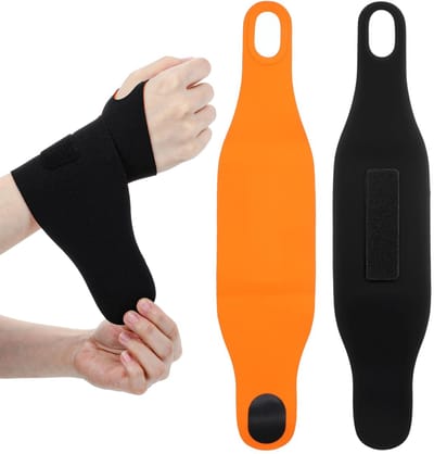Dailygoods- Polsbandage 2-delig - Verstelbare Bandage - Ademend Nylon - Klittenbandsluiting - Handgewrichtsondersteuning - Zwart/Oranje - Polssteun
