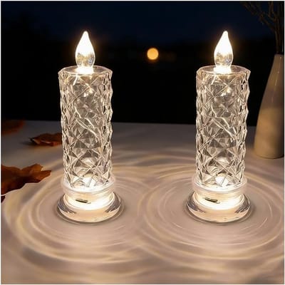 KZQ LED Pillar Kaarsen 2 Stuks Draadloze Vlammeloze Kristal Kaarsen Voor Valentijnsdag Bruiloft En Jubileum Tafeldecoratie Witte Sfeerverlichting