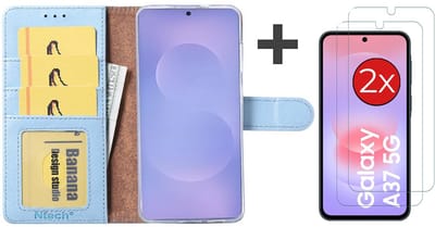 Hoesje met 2 Stuks Screenprotectors Geschikt voor Samsung Galaxy A37 – Arara bookcase met pasjeshouder - Blauw