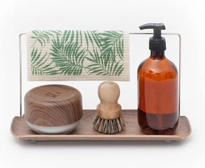 Bosign - Leaf™ - spoelbak organizer met vaatdoekhouder - Walnoothout – waterbestendig - L 33 x B 11,5 x H 17,5 cm
