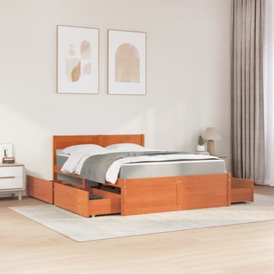 vidaXL - Bed - met - lades - en - matras - massief - grenenhout - wasbruin - 120x200 - cm