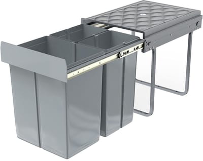 NAIZY afvalscheidingssysteem uittrekbare afvalemmer keuken 3-compartiment afvalemmer inbouw onderkast met telescopische rails & deksel Afvalemmer voor afvalverwerking (2x10L+1x20L)