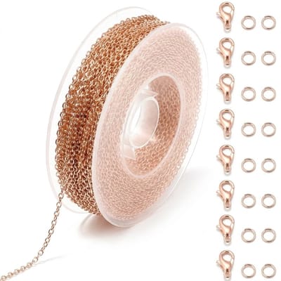 Roségoudkleurige ketting koord voor sieraden maken met sluitingen en ringetjes set rol schakel ketting 3x2mm voor armband en ketting DIY accessoires