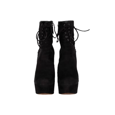Zwarte Suède Veterschoenen Corset Booties - '20s