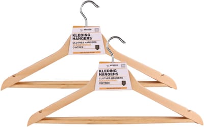 Benson Kledinghangers - 6x stuks - hout - anti slip - 45 cm - draaibare haak - kledingkast inruimen