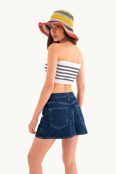 Gestreepte Strapless Cropped Top
